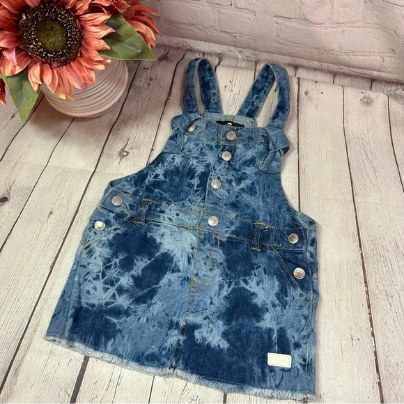 NWT 7 for all mankind 7FAMK denim overall jumper dress 24M tie dye bleach - Picture 1 of 6